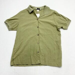 Vintage TEDDI Sage Green Button Up Shirt Women Size S Short Sleeve Textured Y2K